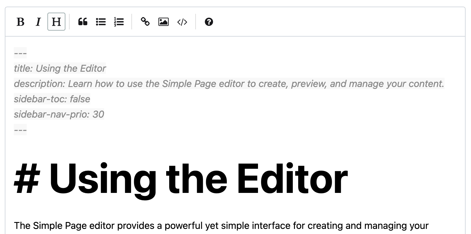 Markdown editor screenshot